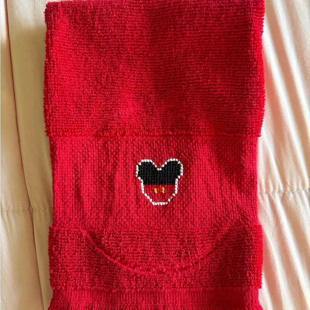 Red Hand Towel with Mickey Mouse Embroidery